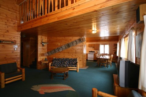 Lakeshore fireplace cabin with hot tub