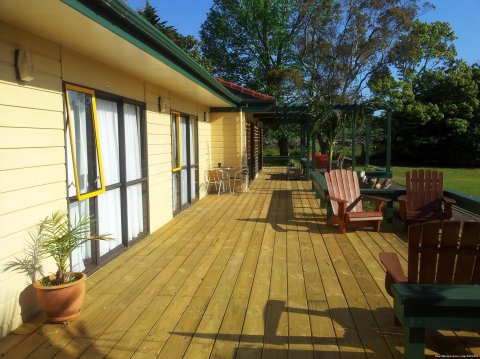 Sunny deck outside superior studios.