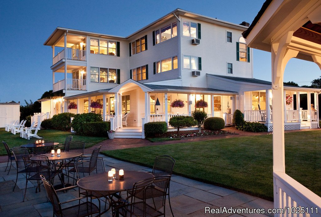 Inn at Harbor Hill Marina at night. | Romantic Waterfront B&B near Mystic and Casinos | Image #23/26 | 