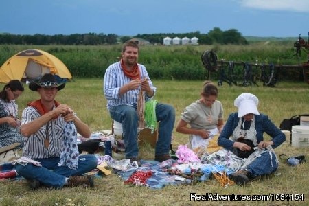 Participants making wagon train rag dolls