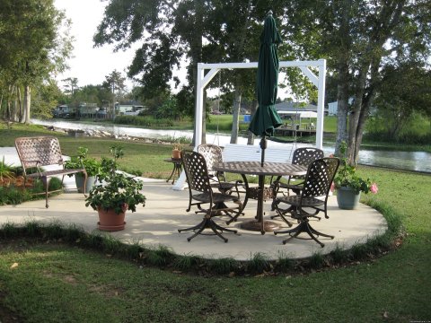 Patio area in backyard