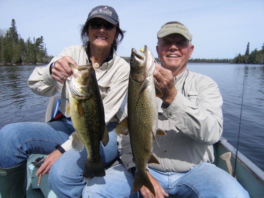 Bluffpoint Lake doubleheader largemouth & lake trout | Slippery Winds Wilderness Lodge, Yoke Lake Nw Ont. | Image #8/14 | 