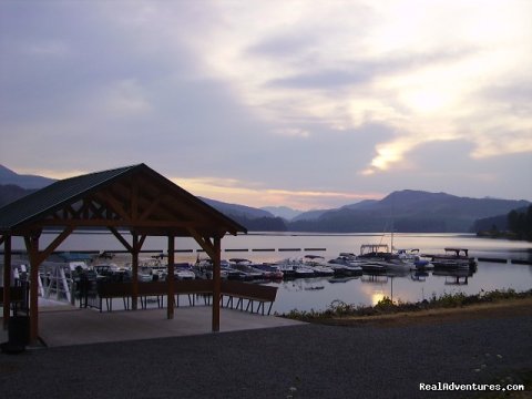 Covered siting area by the lake