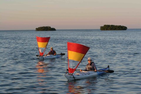 easy downwind kayak sailing using Pacific action sails