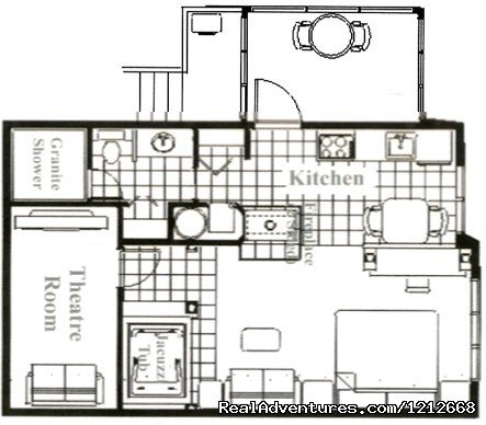 Country Charm Resort - Cabin 3 - 3d Theater Room - layout | Country Charm Romantic Resort | Image #21/25 | 