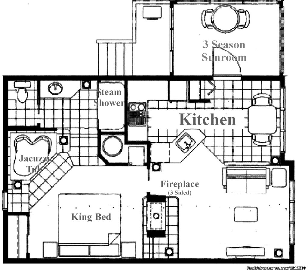 Country Charm Resort - Cabin 9 - Elegant Bedroom - layout | Country Charm Romantic Resort | Image #8/25 | 