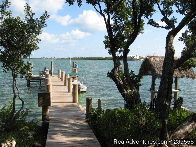 Seabird's main dock has 4'-7' water depth depending on tide | Seabird Key, Private Island,  Sandy beach & boat | Image #3/24 | 