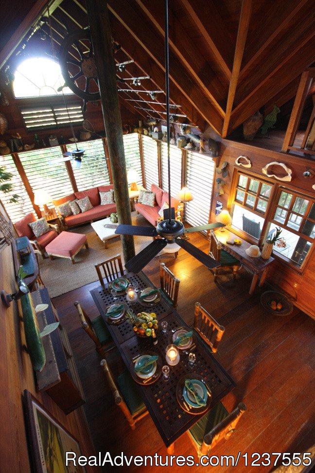 Living/Dining area view from the cat walk above. | Seabird Key, Private Island,  Sandy beach & boat | Image #7/24 | 