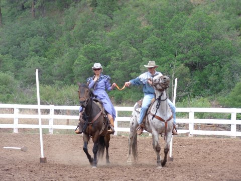 The ribbon game...one of  many games played in Corral Capers