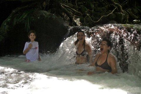 Riverside lodge waterfall