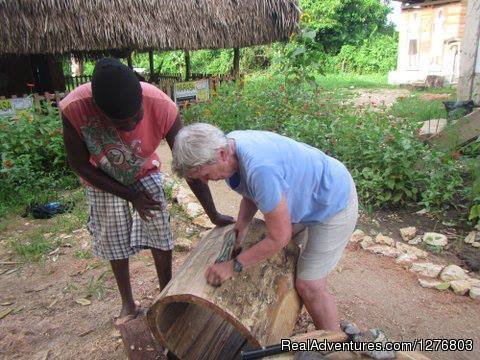 Enjoying a spot of drum-making